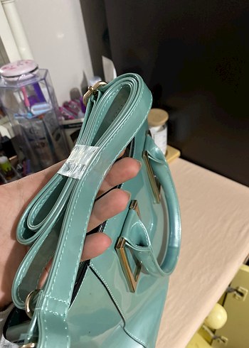 Kadın Turkuaz Deri Tokalı Çanta - Görsel 6