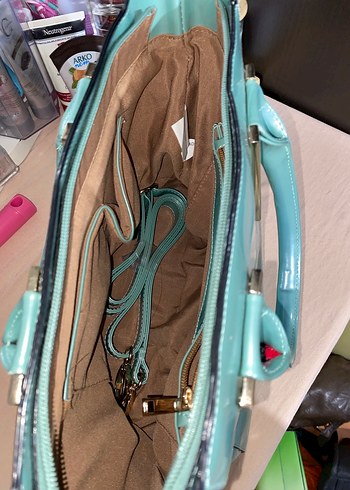 Kadın Turkuaz Deri Tokalı Çanta - Görsel 5