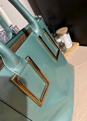 Kadın Turkuaz Deri Tokalı Çanta - Görsel 4