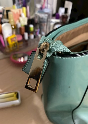 Kadın Turkuaz Deri Tokalı Çanta - Görsel 8