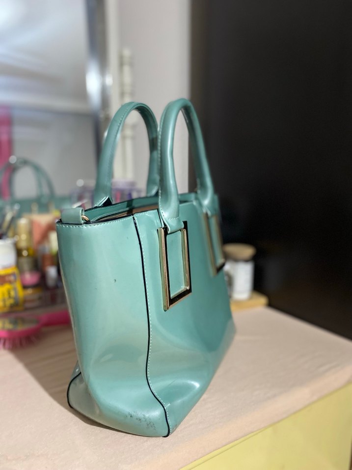 Kadın Turkuaz Deri Tokalı Çanta - Görsel 3