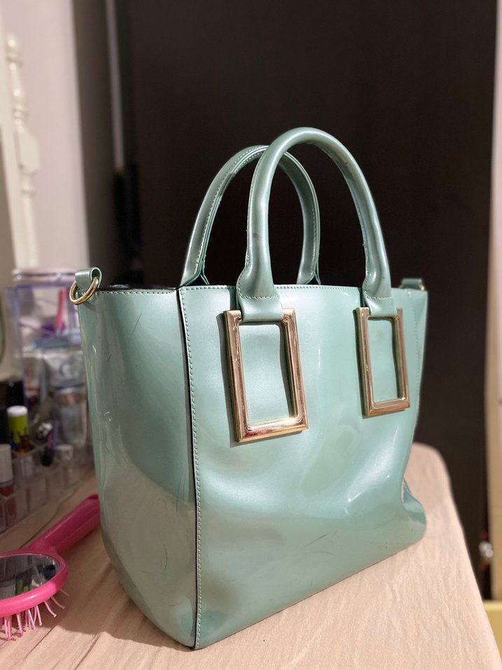 Kadın Turkuaz Deri Tokalı Çanta - Görsel 2