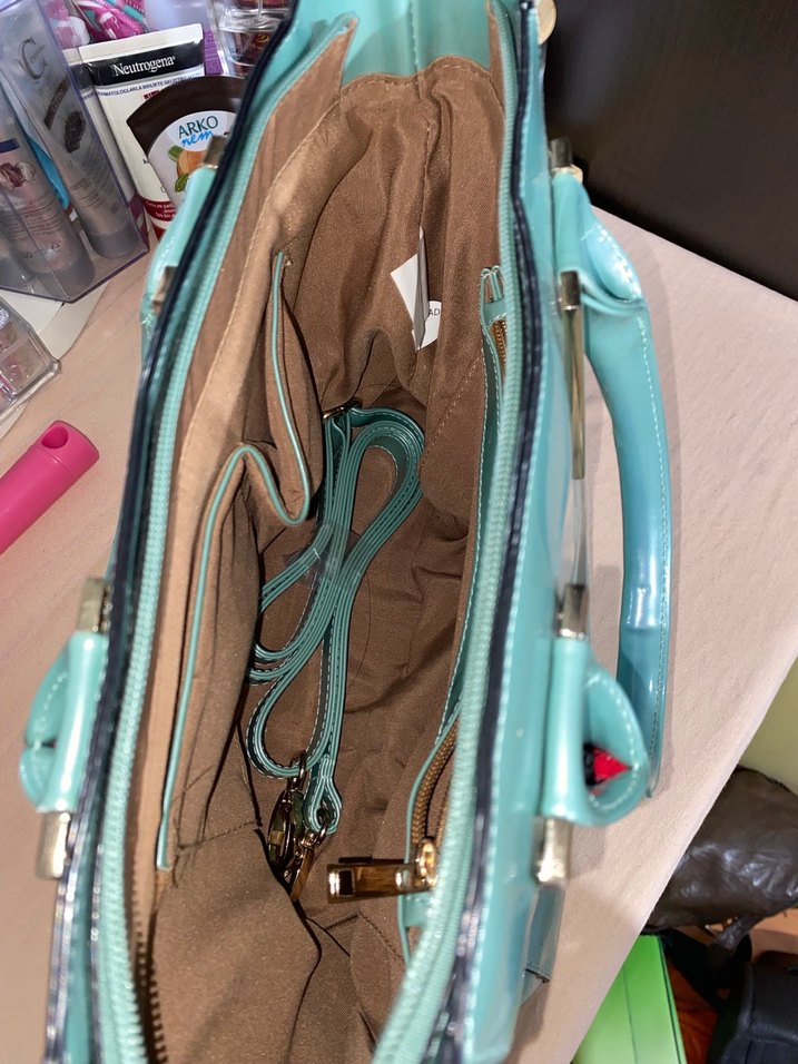 Kadın Turkuaz Deri Tokalı Çanta - Görsel 5