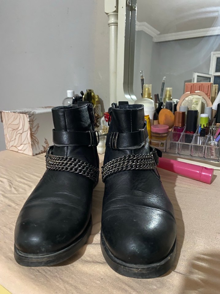 Tokalı Siyah Deri Biker Bot - Görsel 3