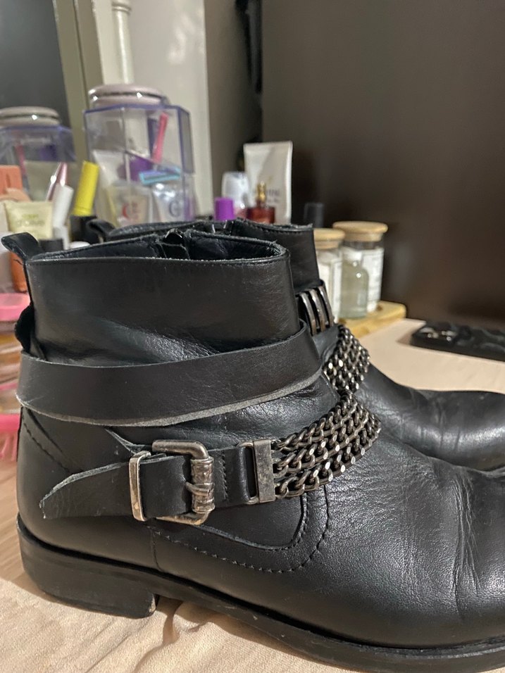Tokalı Siyah Deri Biker Bot - Görsel 2