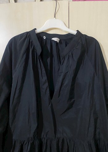 Siyah V Yaka Uzun Kollu Midi Elbise - Görsel 3