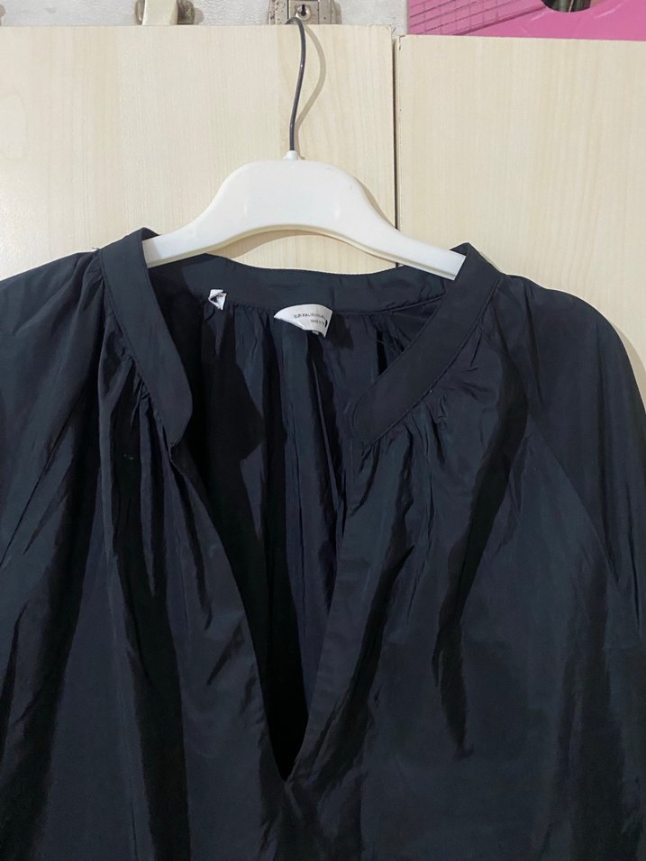 Siyah V Yaka Uzun Kollu Midi Elbise - Görsel 5