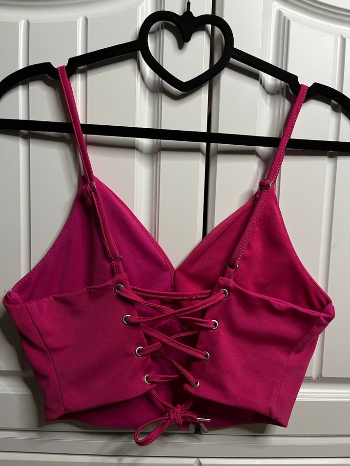 Pembe V Yaka İnce Askılı Büstiyer - Görsel 2