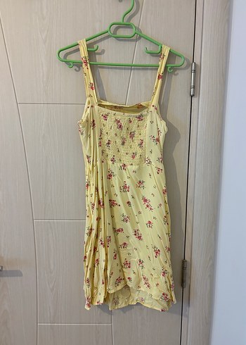 36 Beden Sarı Çiçek Desenli Vintage Mini Elbise