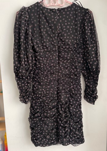 Zara Uzun Tül Kollu Siyah Drapeli Mini Elbise - Görsel 2