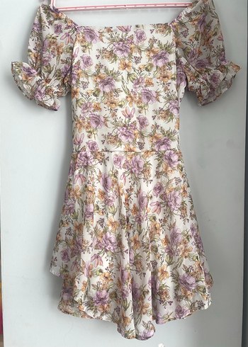 Çiçek Desenli Bej Mini Bohem Elbise - Görsel 2