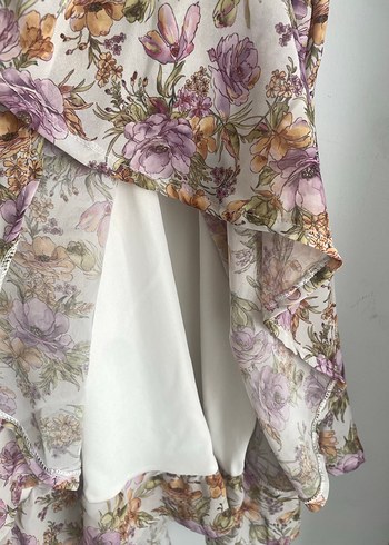 Çiçek Desenli Bej Mini Bohem Elbise - Görsel 3