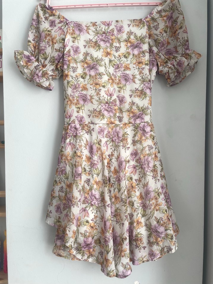 Çiçek Desenli Bej Mini Bohem Elbise - Görsel 2