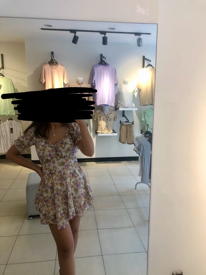 Çiçek Desenli Bej Mini Bohem Elbise - Görsel 5