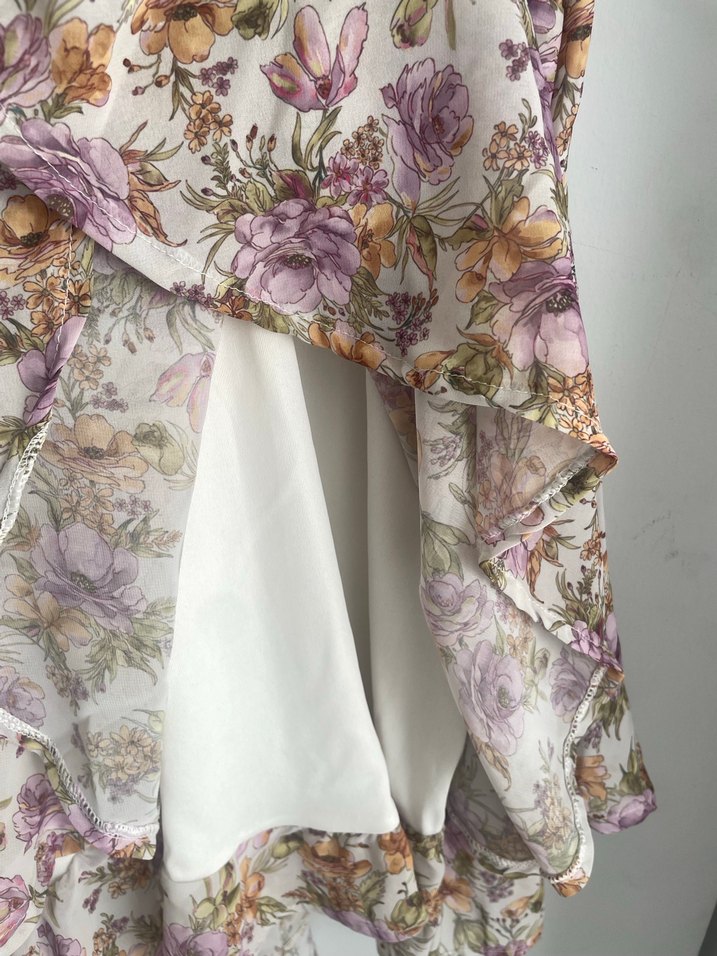 Çiçek Desenli Bej Mini Bohem Elbise - Görsel 3