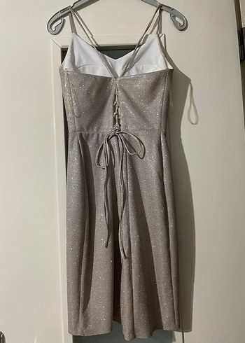 Gri Kısa Parlak Abiye Elbise - Görsel 2