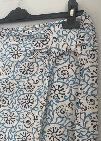 Mavi Bağlama Desenli Yırtmaçlı Uzun Etek - Görsel 2