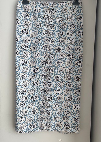 Mavi Bağlama Desenli Yırtmaçlı Uzun Etek - Görsel 4