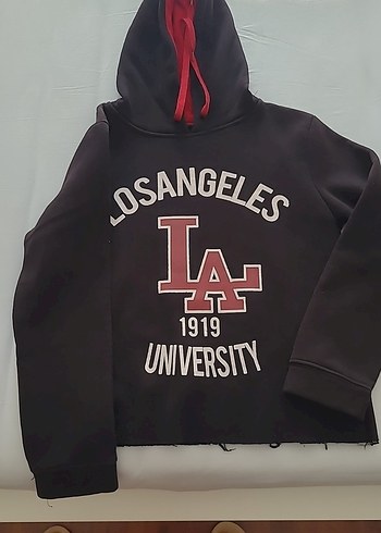 m Beden gri Renk Siyah Kapüşonlu Baskılı kadın Sweatshirt