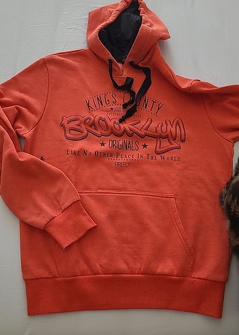 Renkli Brooklyn Baskılı Kapüşonlu Sweatshirt