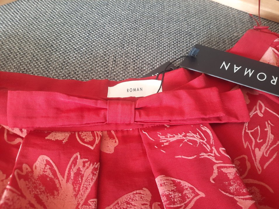 Kemerli Kırmızı Çiçekli Midi Kadın Etek - Görsel 3