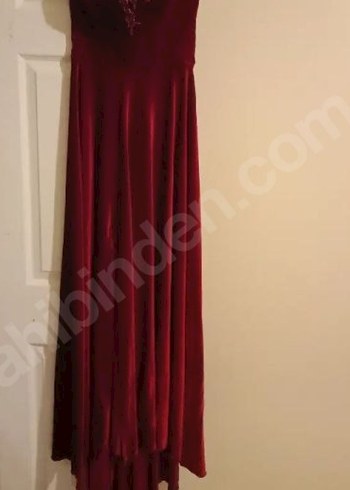 xs Beden bordo Renk Abiye Bordo Straple uzun Payetli Kadın Elbise