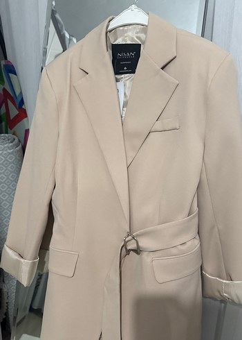 s Beden ten rengi Renk Bej Kadın Midi Blazer Ceket