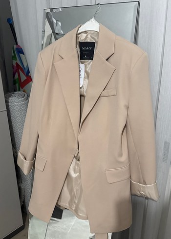 Bej Kadın Midi Blazer Ceket