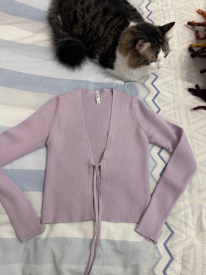 Pastel Mor V Yaka Triko Kazak - Görsel 2