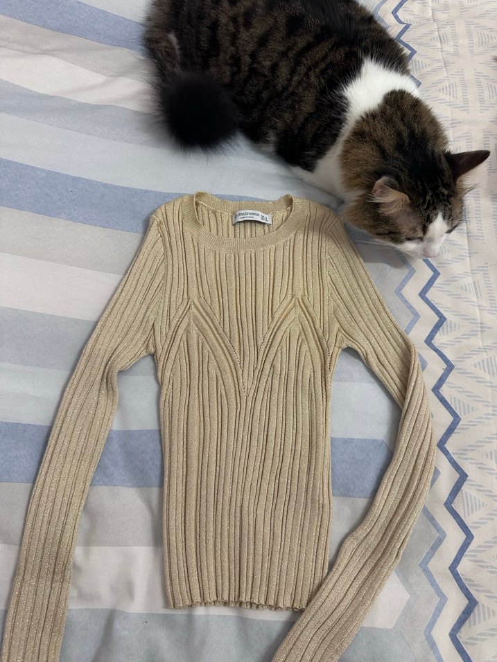 Bej Fitilli Kadın Kısa Triko Kazak - Görsel 3