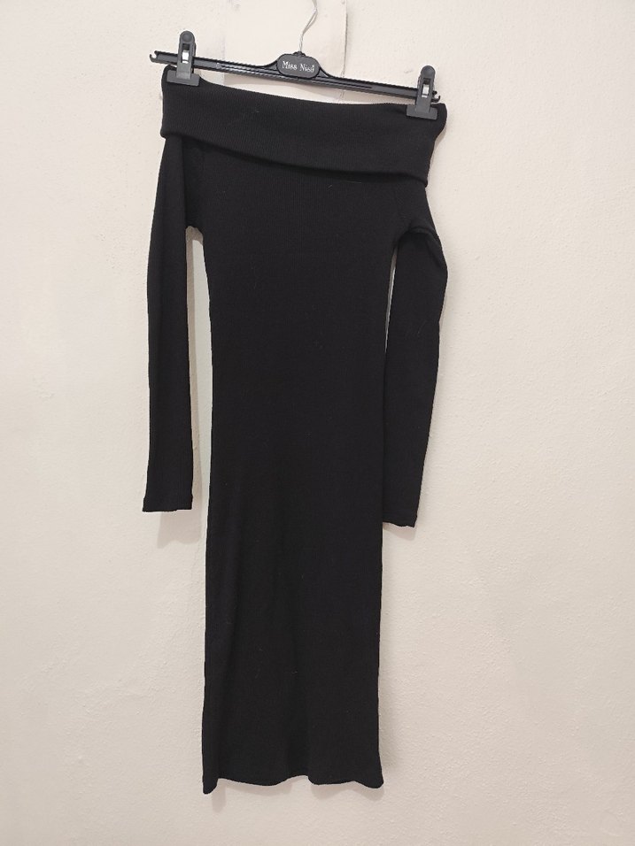 Siyah Uzun Kollu Triko Kadın Elbise - Görsel 3