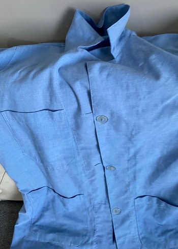 Mavi Keten Düğmeli il önlüğü - Görsel 2