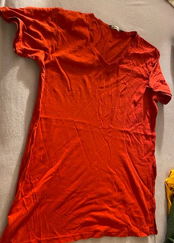 Kırmızı V Yakalı Kısa Kollu Hamile Elbisesi - Görsel 2