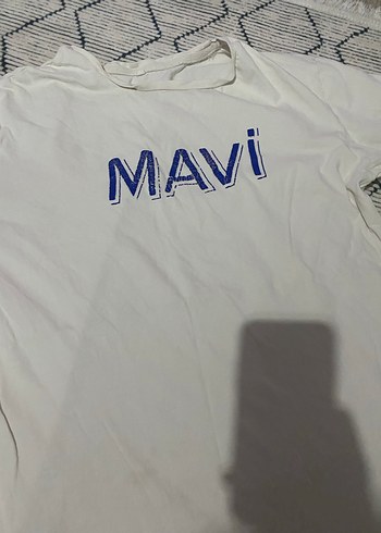 Mavi Baskılı Beyaz V Yaka Erkek Tişört - Görsel 2