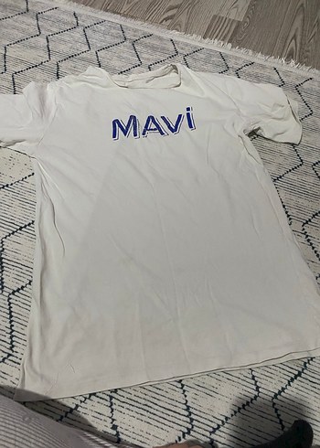 Mavi Baskılı Beyaz V Yaka Erkek Tişört - Görsel 3