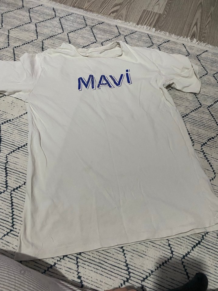 Mavi Baskılı Beyaz V Yaka Erkek Tişört - Görsel 3