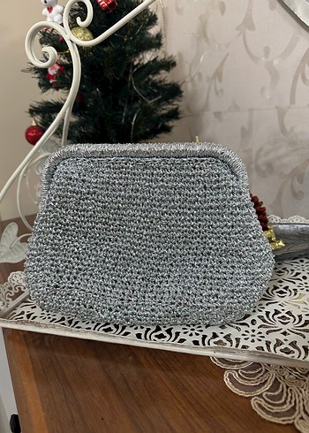 Beden gri Renk Silver Renk Örgü Kadın Portföy Çanta