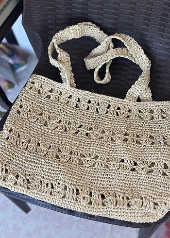 Zara Bej Dantel Detaylı Örgü Kadın Çanta