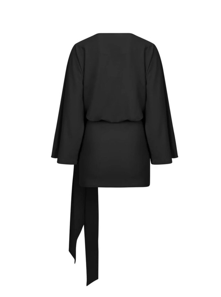 Kadın Siyah Drapeli Mini Elbise - Görsel 2