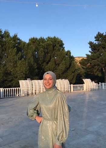 36 Beden yeşil Renk Birgül Bektaş Mint yeşili uzun abiye elbise