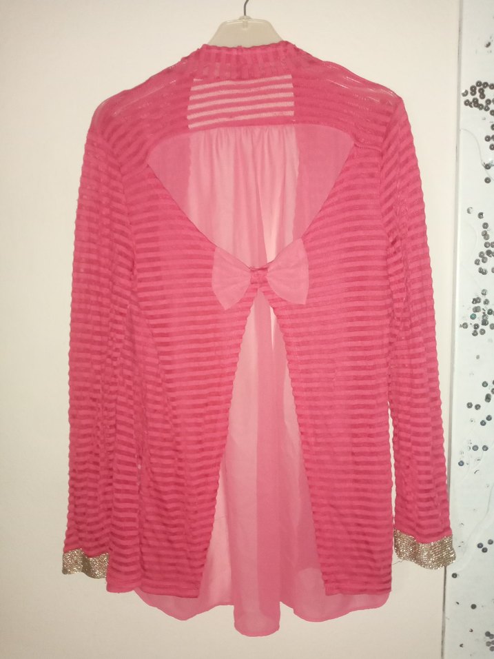 Piliseli Uzun Pembe Kadın Hırka - Görsel 2