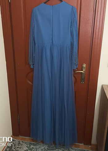 Abiye Indigo Uzun Kollu Salaş Kadın Abiye Elbise