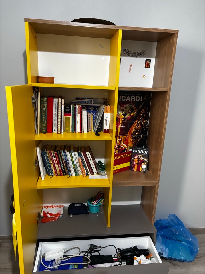 Şehir Desenli Sarı Gri Çocuk-Genç Gardırop MDF - Görsel 4