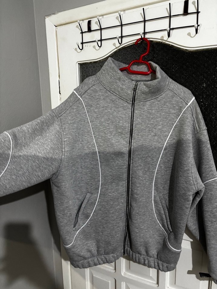 Gri Fermuarlı Yüksek Yakalı Erkek Polar - Görsel 2