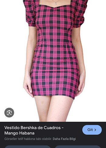 Pembe Kareli V Yaka Mini Elbise