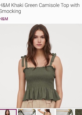 H&M Haki Yeşil Askılı Bluz