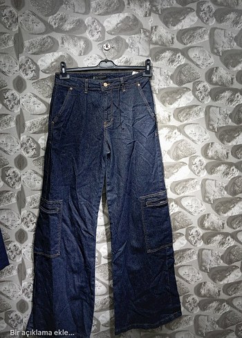 Kadın Lacivert Bol Kesim Midi Kot Pantolon