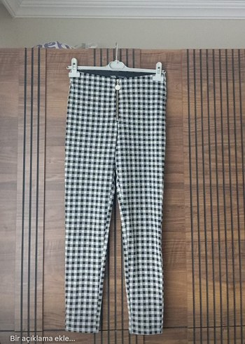 m Beden Ekose Desenli Fermuarlı Gri Kadın Kumaş Pantolon