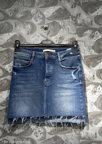 Bağcıklı Mavi Denim Mini Etek