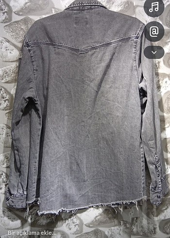 Gri Düğmeli Uzun Denim Ceket - Görsel 2